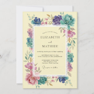 Teal Floral Romantic Spring Wedding Invitation