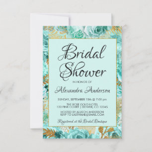 Teal Floral Roses Bridal Shower Monogram Invitation