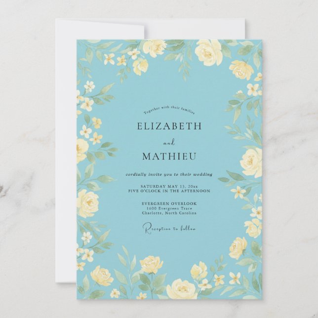 Teal Floral Spring Romance Wedding Invitation (Front)