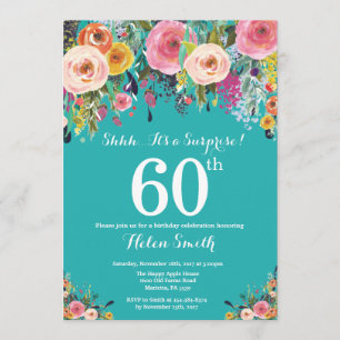 Teal Floral Surprise 60th Birthday Invitation