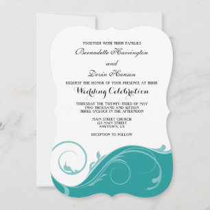 Teal Floral Swirl Bracket Wedding Invites
