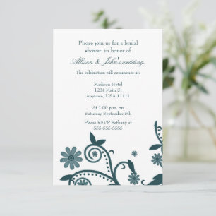 Teal Floral Swirls Bridal Shower Invitation