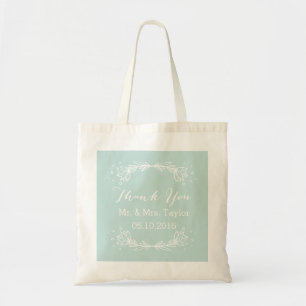 Teal Floral Thank You Wedding Tote Bag