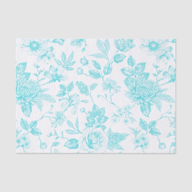 Teal Floral Toile Tissue Paper (Front)