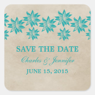 Teal Floral Vintage Save the Date Stickers
