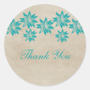 Teal Floral Vintage Thank You Stickers