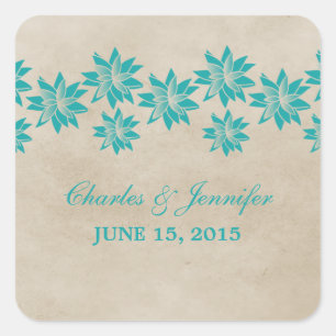 Teal Floral Vintage Wedding Stickers