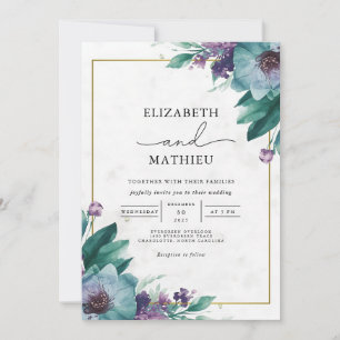 Teal Floral Wash Wedding Invitation