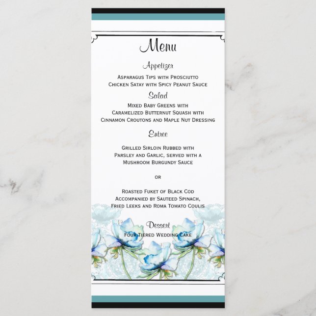 Teal Floral Watercolor Wedding Menu (Front)
