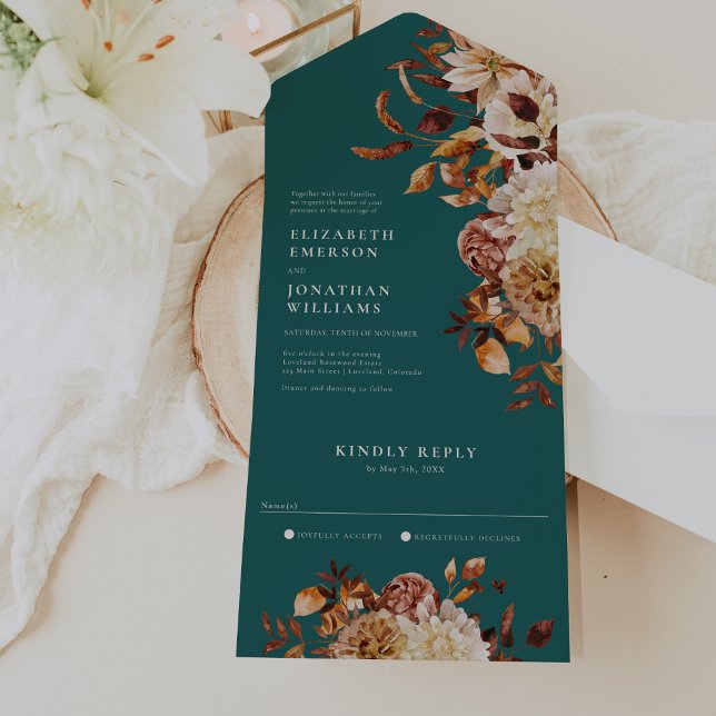 Teal Floral Wedding All In One Invitation (Watercolor Teal Floral Wedding All In One Invitation by Painted Paperie
)