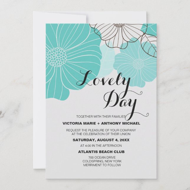 Teal Floral Wedding Invitations (Front)
