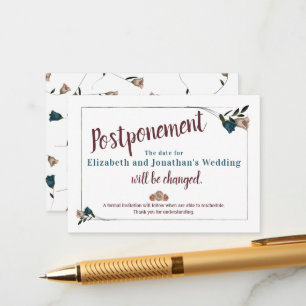 Teal Floral Wedding Postponement Card