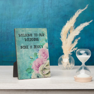 TEAL FLORAL WEDDING WELCOME SIGN PLAQUE