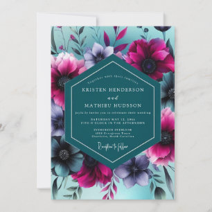 Teal Floral Whimsy Wedding Invitation
