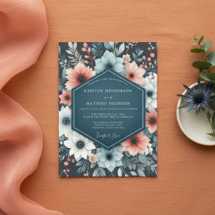 Teal Floral Whimsy Wedding Invitation