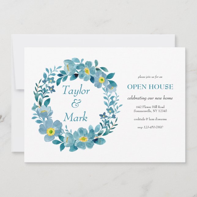 Teal Floral Wreath Invitation (Front)
