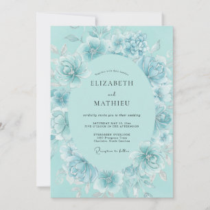 Teal Floral Wreath Romance Wedding Invitation