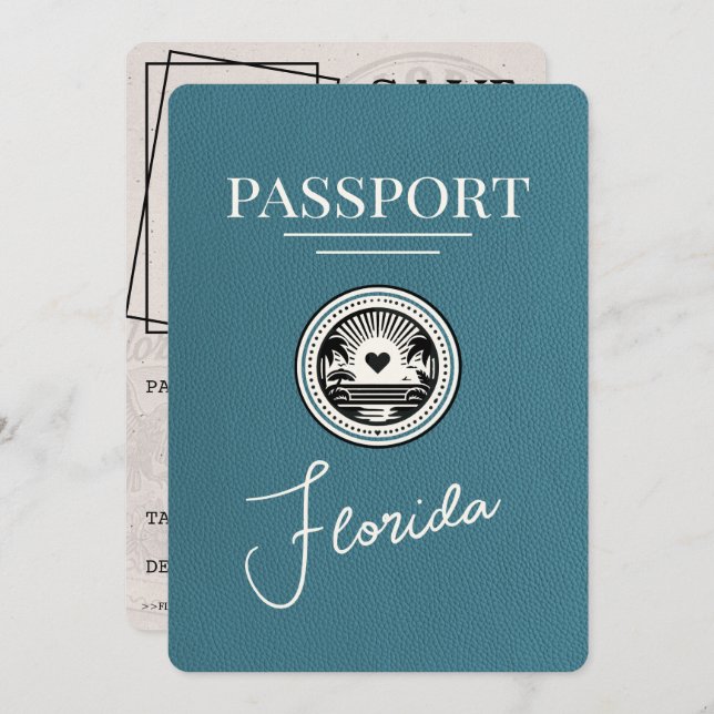 Teal Florida Passport Save The Date (Front/Back)