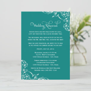 Teal Flourish Wedding Rehearsal Invitation