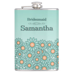 Teal Flower Bridesmaid Flask