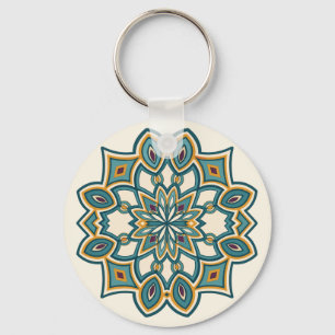 Teal Flower Mandala  Key Ring