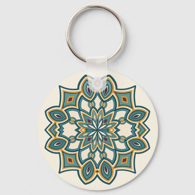 Teal Flower Mandala  Key Ring (Front)
