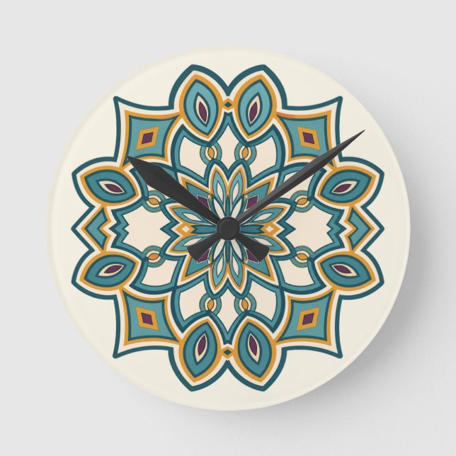 Teal Flower Mandala  Round Clock (Front)