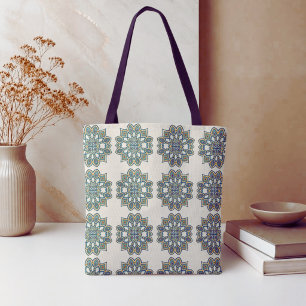 Teal Flower Mandala Tote Bag