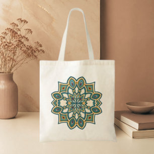 Teal Flower Mandala Tote Bag