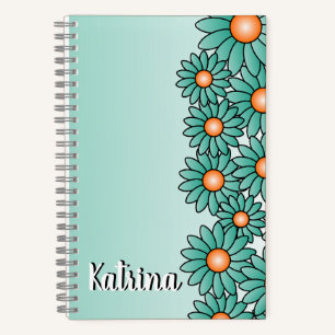 Teal Flower Notebook for Office, Spiral Notebook