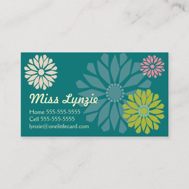 Teal Flower Power Business Cards (Front)