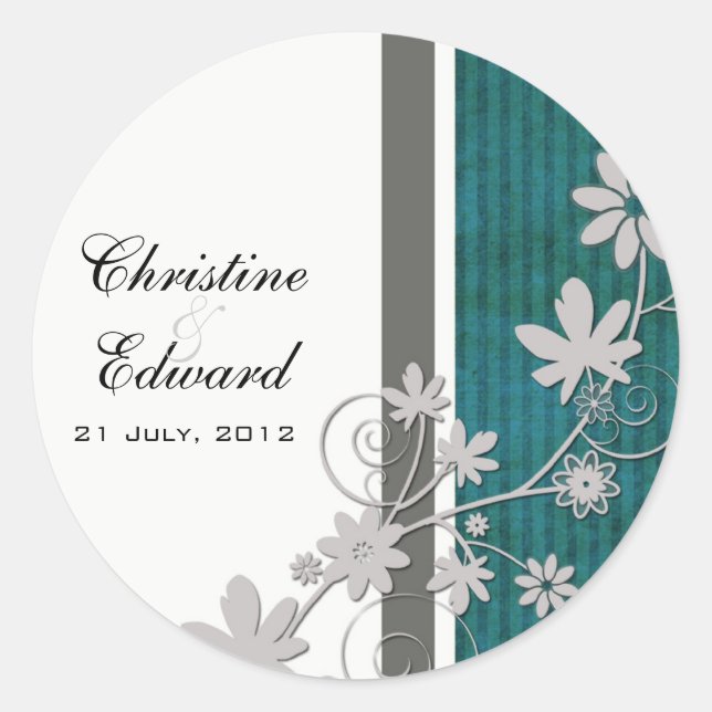 Teal Flower Wedding Sticker (Front)