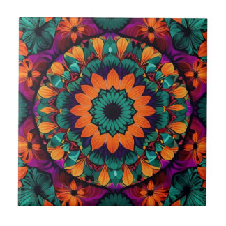 Teal flower with black centre tile