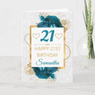 Teal Flowers and Gold Foil Birthday Card