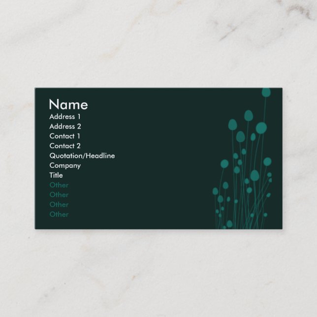 Teal Flowers Business Card (Front)