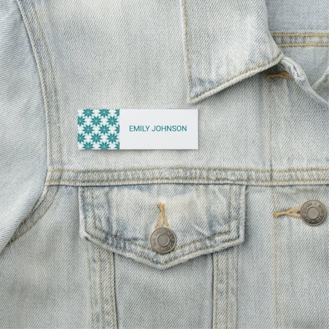 Teal flowers custom name white tag (In Situ)