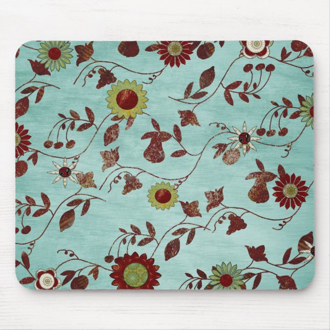 Teal Flowers Mouse Mat (Front)