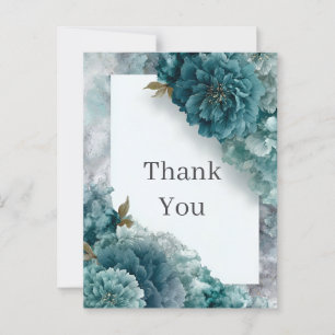 Teal Flowers on Marble Thank You Card