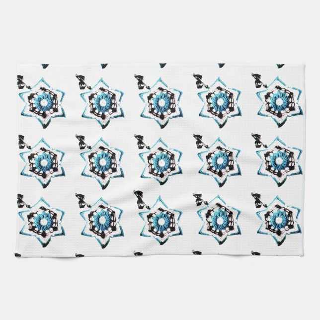 Teal Flowers Tea Towel (Horizontal)