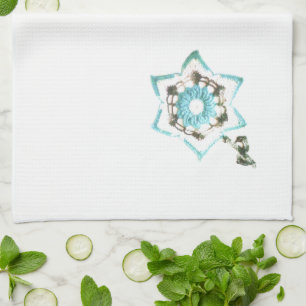 Teal Flowers Tea Towel