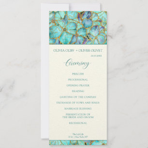 Teal Flowers Wedding Program Invitation