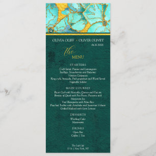 Teal Flowers Yellow Gold Emerald Wedding Menu Card