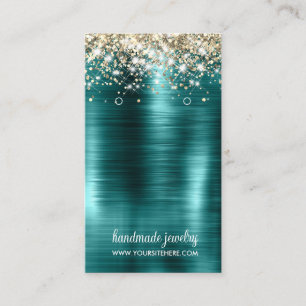 Teal Foil Faux Glitter Signature Earring Display  Business Card