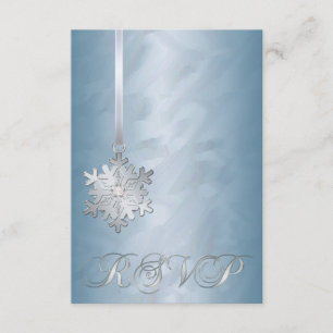 Teal Foil Silver Snowflake Jewel RSVP Invitation