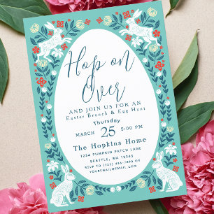 Teal Folk Art Hop On Over Easter Brunch Invitation