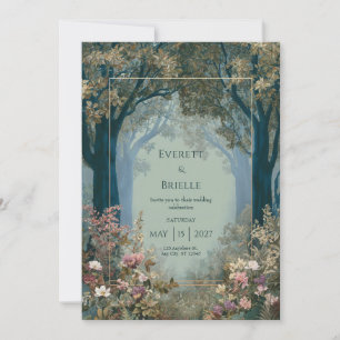 Teal Forest Archway Gold Frame Romantic Floral Invitation