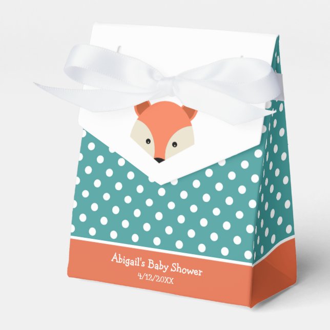 Teal Fox Baby Shower Baby Boy Favour Box (Front Side)