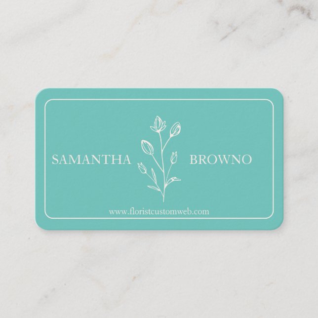 Teal Framed Flower Business Card (Front)
