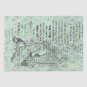 Teal french Birds 10lb 15 x 20 decoupage Tissue Paper