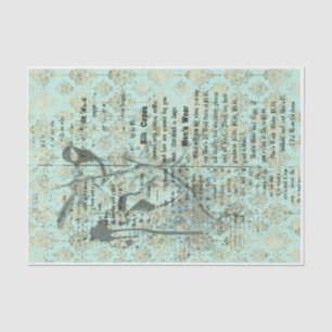 Teal french Birds 10lb decoupage Tissue Paper